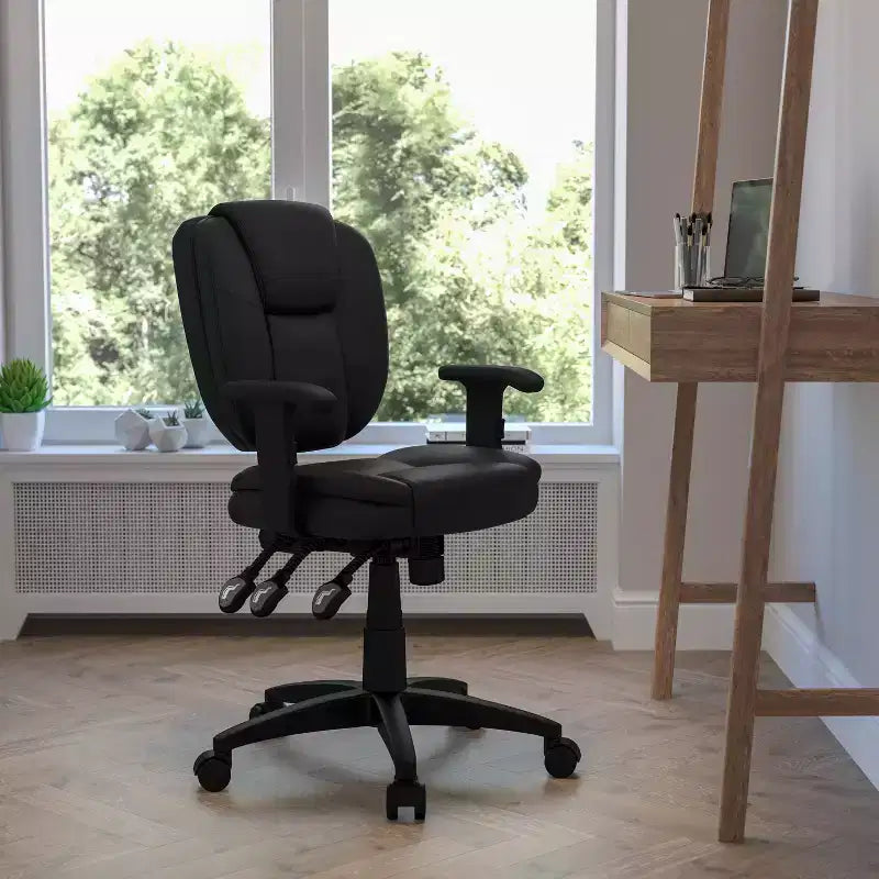 Mid-Back Multifunction Swivel Ergonomic Task Office Chair with Pillow Top Cushioning & Adjustable Arms