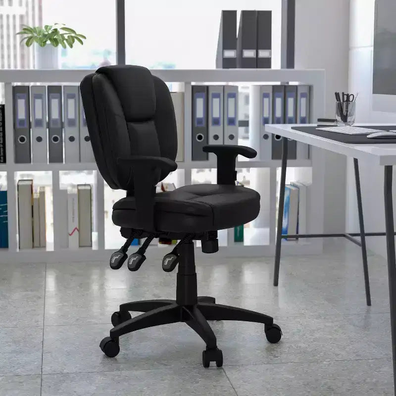 Mid-Back Multifunction Swivel Ergonomic Task Office Chair with Pillow Top Cushioning & Adjustable Arms
