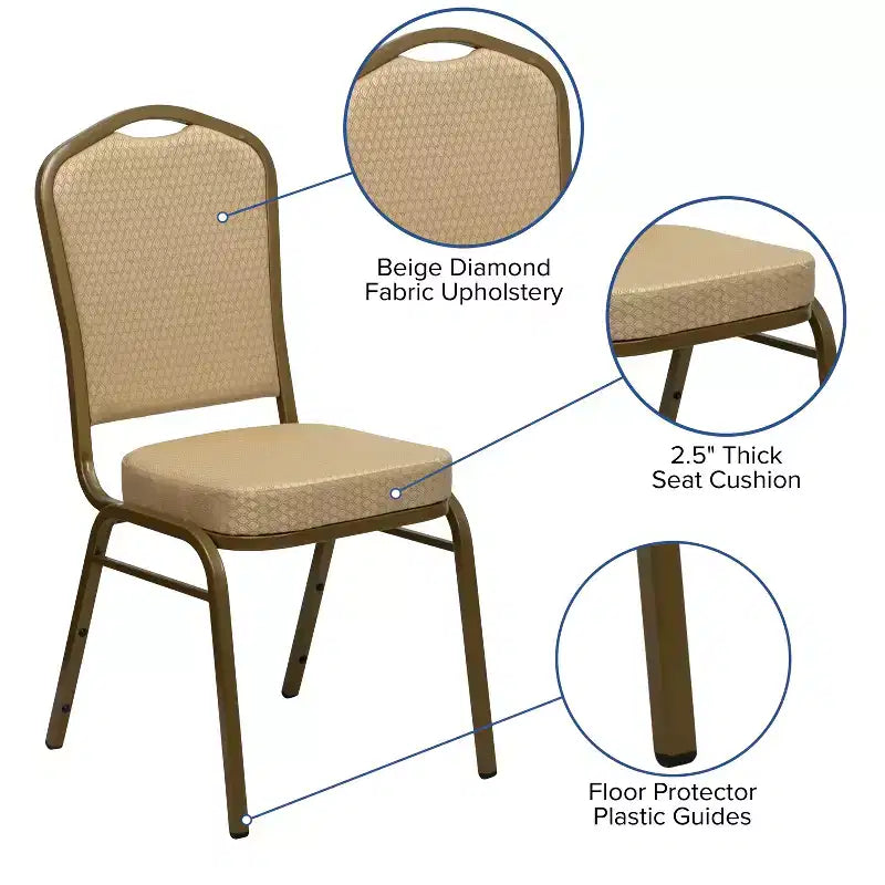Crown Back Stacking Banquet Chair, 500 LBS Capacity, Upholstered, Commercial Grade