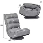 Fabric Gaming Floor Chair, 6-Position Folding Lazy Sofa with 360° Swivel Base, Grey