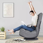 Fabric Gaming Floor Chair, 6-Position Folding Lazy Sofa with 360° Swivel Base, Grey